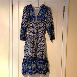 Blue blockprint midi dress Emerson Fry: Indian collection